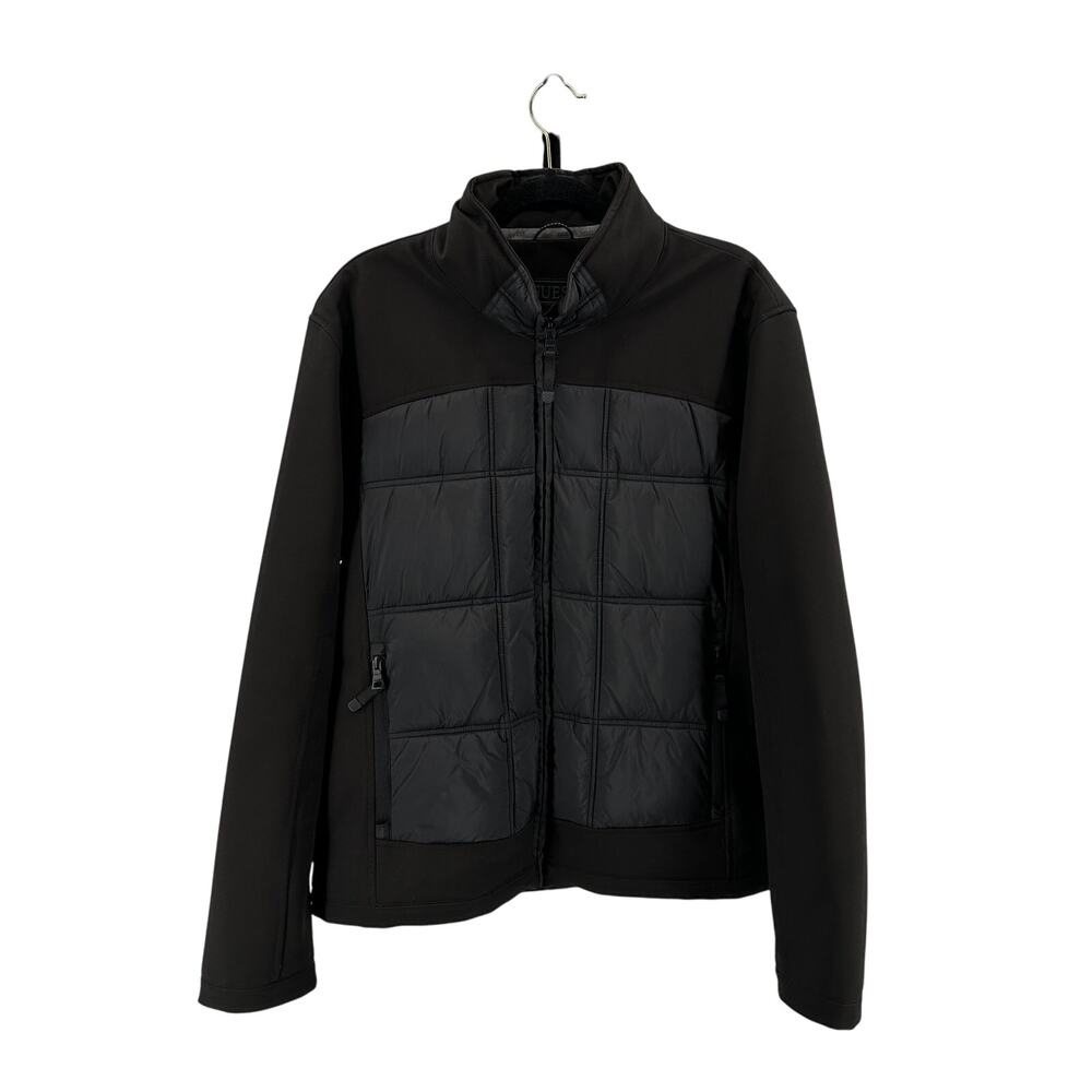 Guess Puffer Jacket Mens XXL Black #115AP305 Long Sleeve Full Zip Standup Collar
